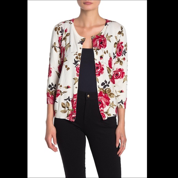 Premise Women Red Floral Button Cardigan/Sweater - Picture 4 of 5